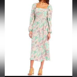 Love and Piece‎ Long Sleeve Swirl Print Wrap Midi Dress - NWT
